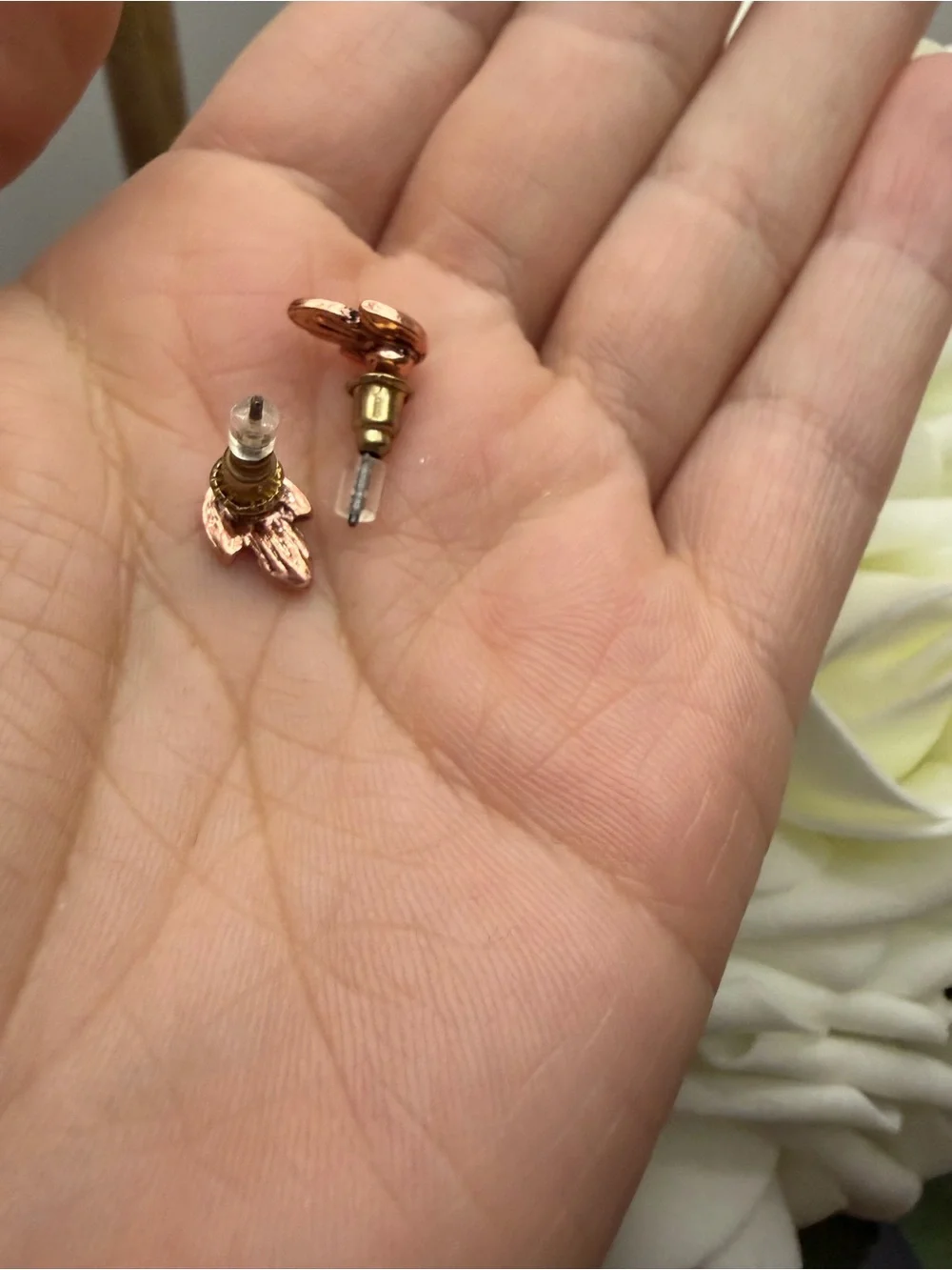 Rose Gold Leaf Crystal Stud Earrings - Unbranded